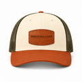 Saratoga Lake Cream and Dark Orange Leather Patch Trucker Hat