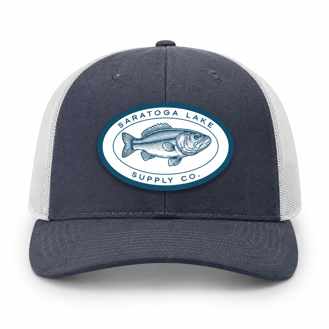 Woven Bass Patch Trucker Hat - Heather Navy / Light Grey