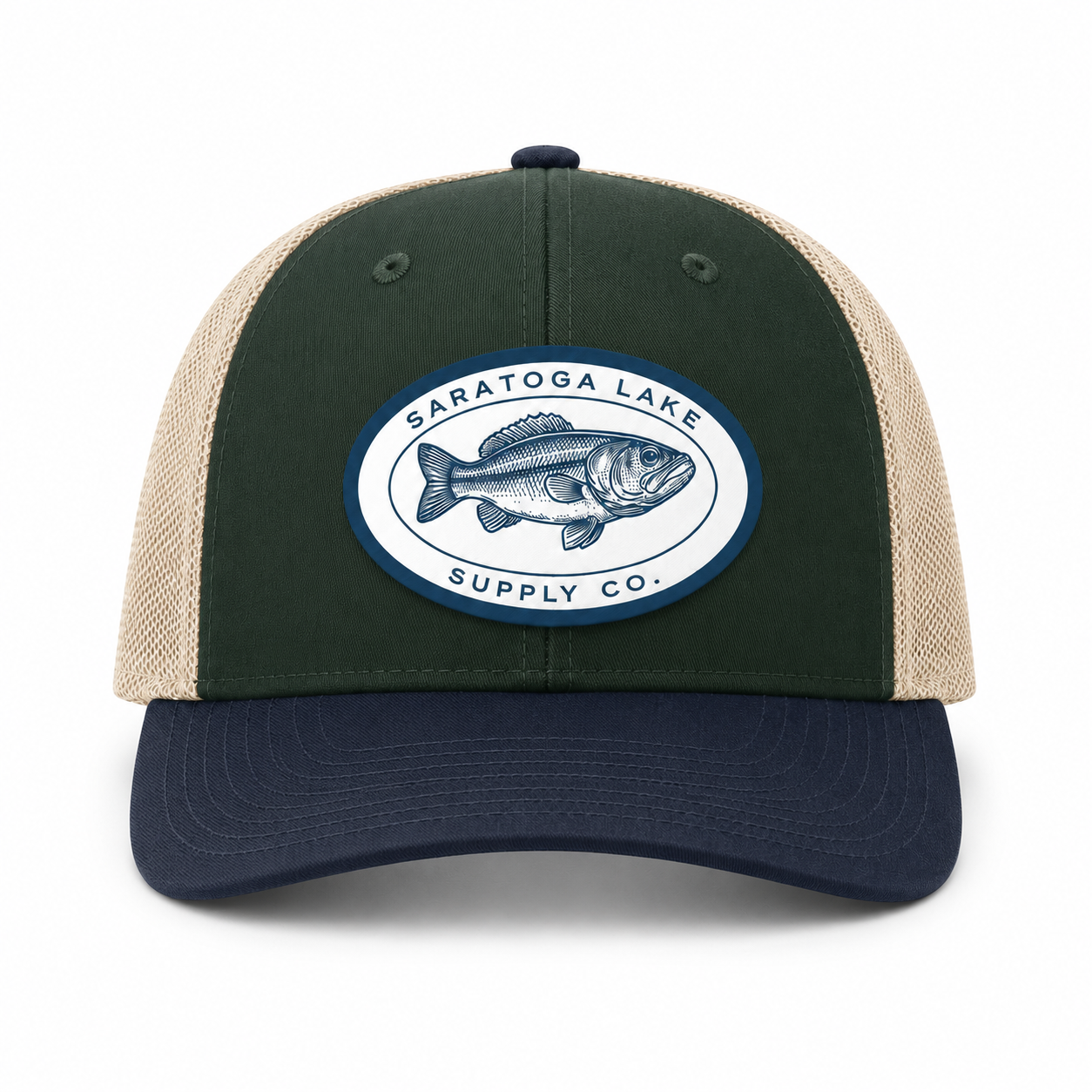 Bass Collection - Bass Woven Patch Trucker Hat - Spruce / Birch / Light Navy